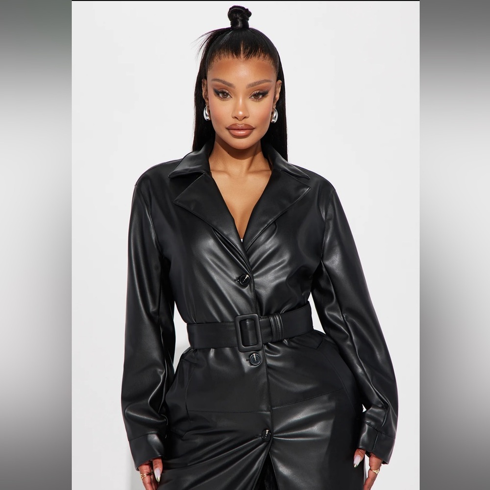 Black Faux Leather Trench Coat